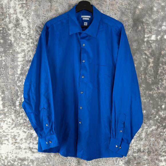 Van Heusen Sz 18 34/35 Lux Sateen Minimalist Casual Button Shirt Royal Blue - Picture 1 of 8